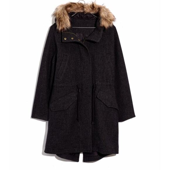 Madewell NWT Vancouver Wool Blend Parka Faux Fur Trim Coat Medium - Picture 1 of 8